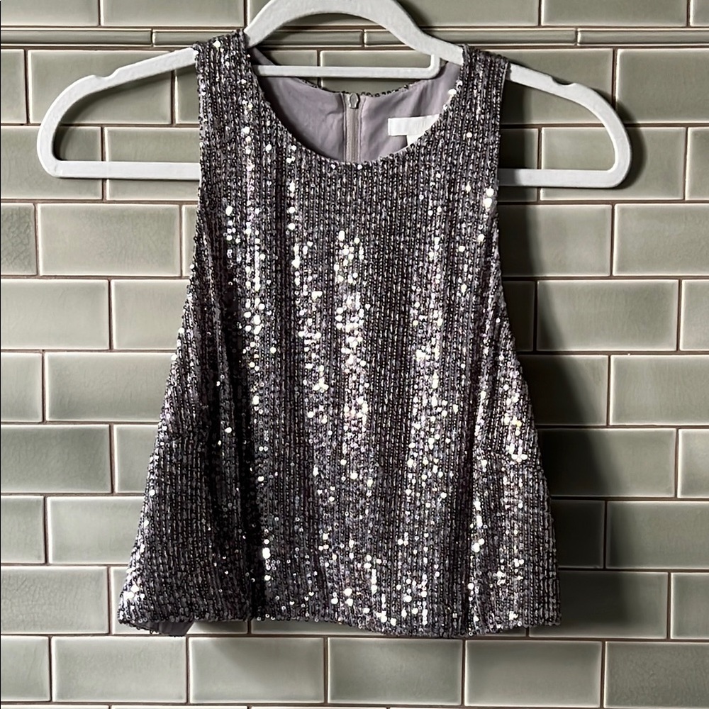 Silver Sequin Sleeveless Top